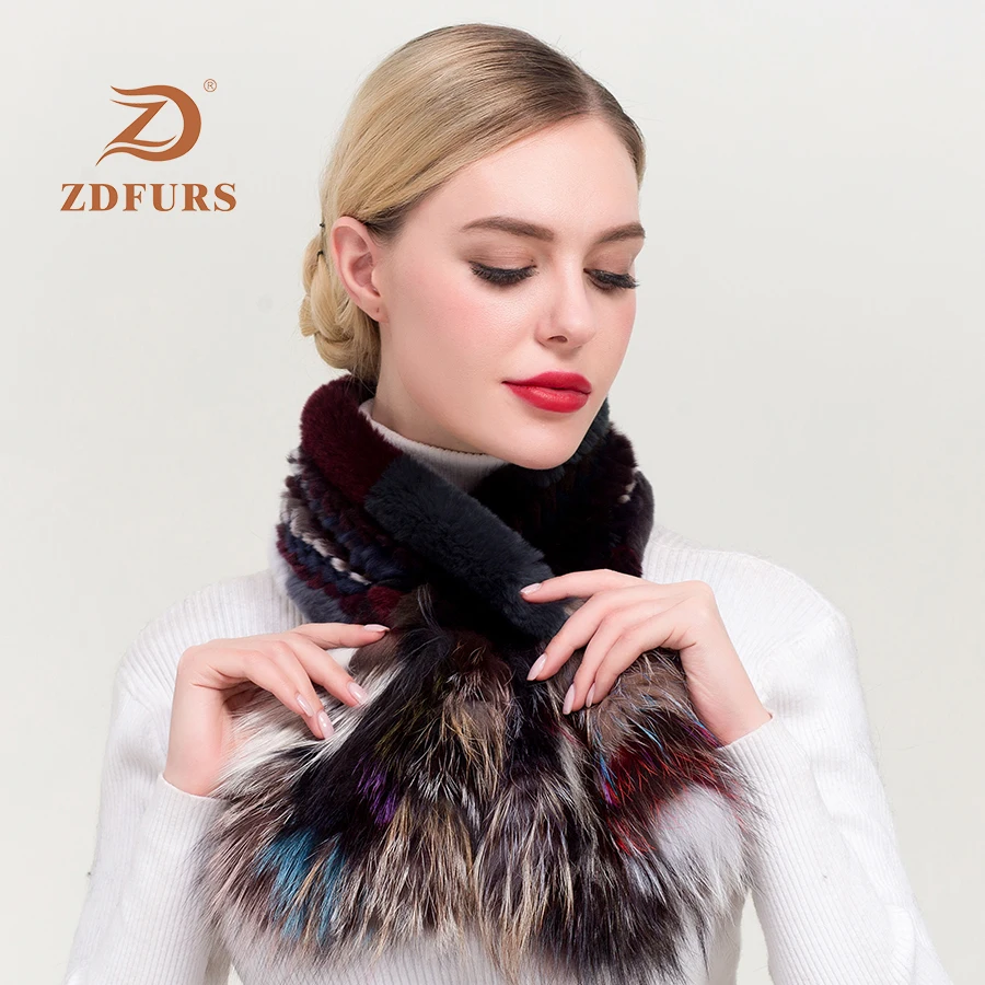 Top Trends: ZDFURS* New 2019 Winter Genuine Real Rex Rabbit Fur Scarf Women&#039;s Fashion Fur Scarves Silver Fox Fur Knitted Wraps Multicolor Shoppable Styles