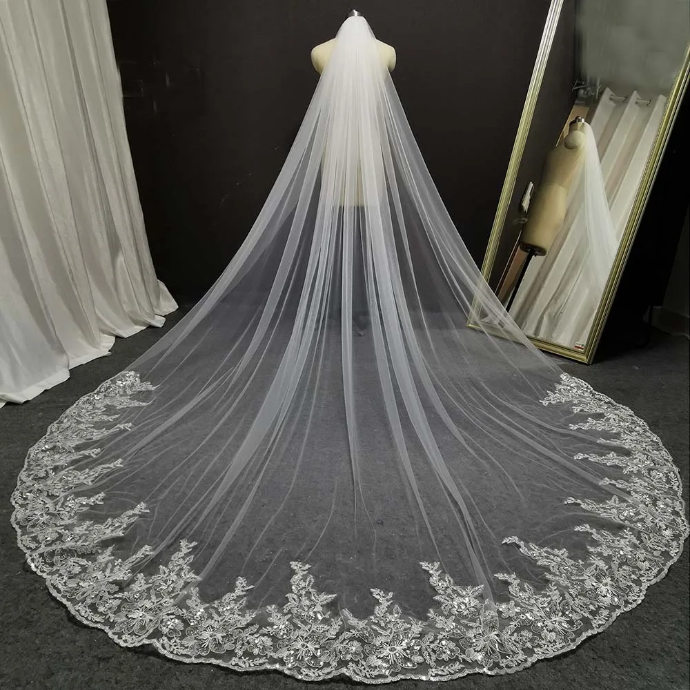 Top Trends: Glitter Sequins Lace Long Wedding Veil 3 Meters White Ivory Bridal Veil Wedding Headpieces Bride Veil Shoppable Styles