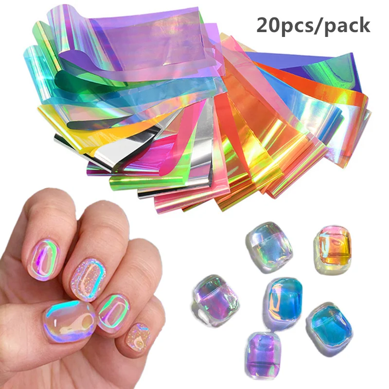 Top Trends: 20 Sheets Aurora Film Nail Foils For Transfer Paper Sticker Ice Cube Sliders Adhesive Paper Wraps Gradient Nail Art Decorations Shoppable Styles