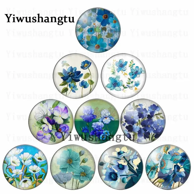 Top Trends: Fashion Bule Beautiful Flowers 10pcs Mixed 12mm / 20mm / 25mm / 30mm Round Photo Glass Cabochon Demo Flat Back Making Findings Shoppable Styles