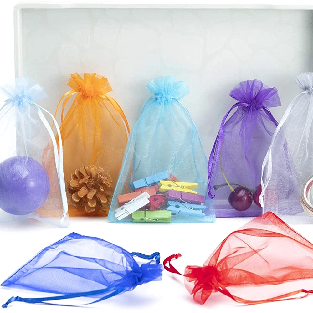 Top Trends: 50pcs / lot 7x9cm 9x12cm 10x15cm 13x18mm Drawstring Organza Bags Jewelry Packaging Bags Candy Wedding Bags Christmas Gifts Pouches Shoppable Styles