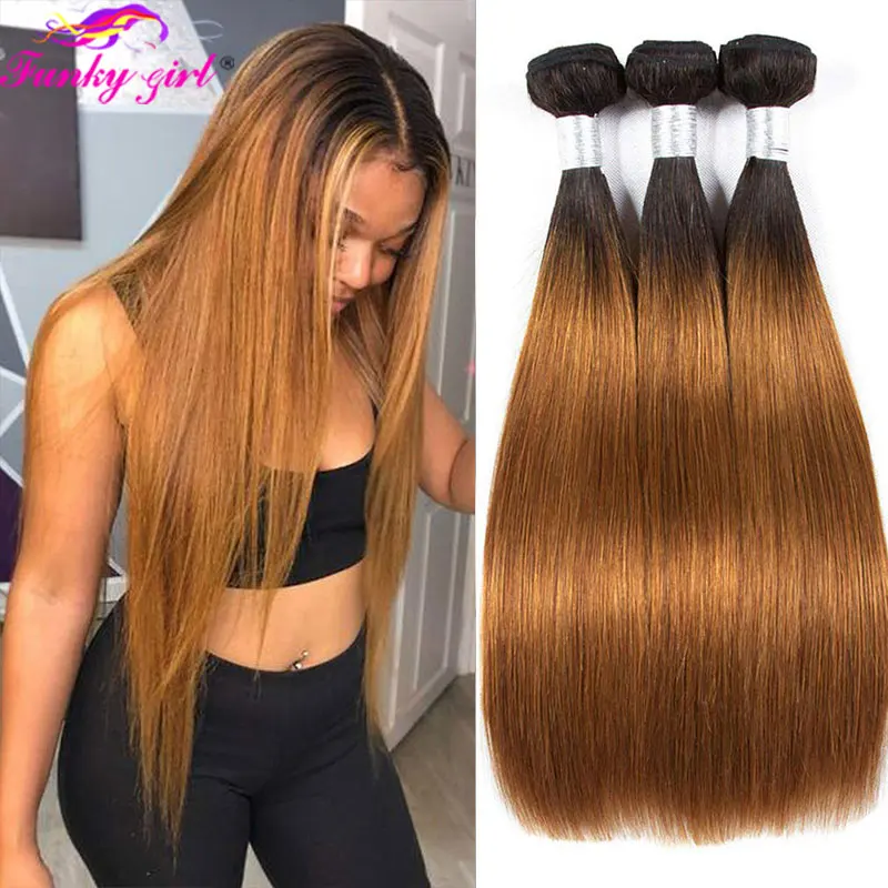 Top Trends: FG 32 Inch Brazilian Straight Hair 1B / 30 Human Hair Weave Bundles Two Toned Hair Bundles Ombre Straight Hair 3 / 4 Pcs Extensions Shoppable Styles