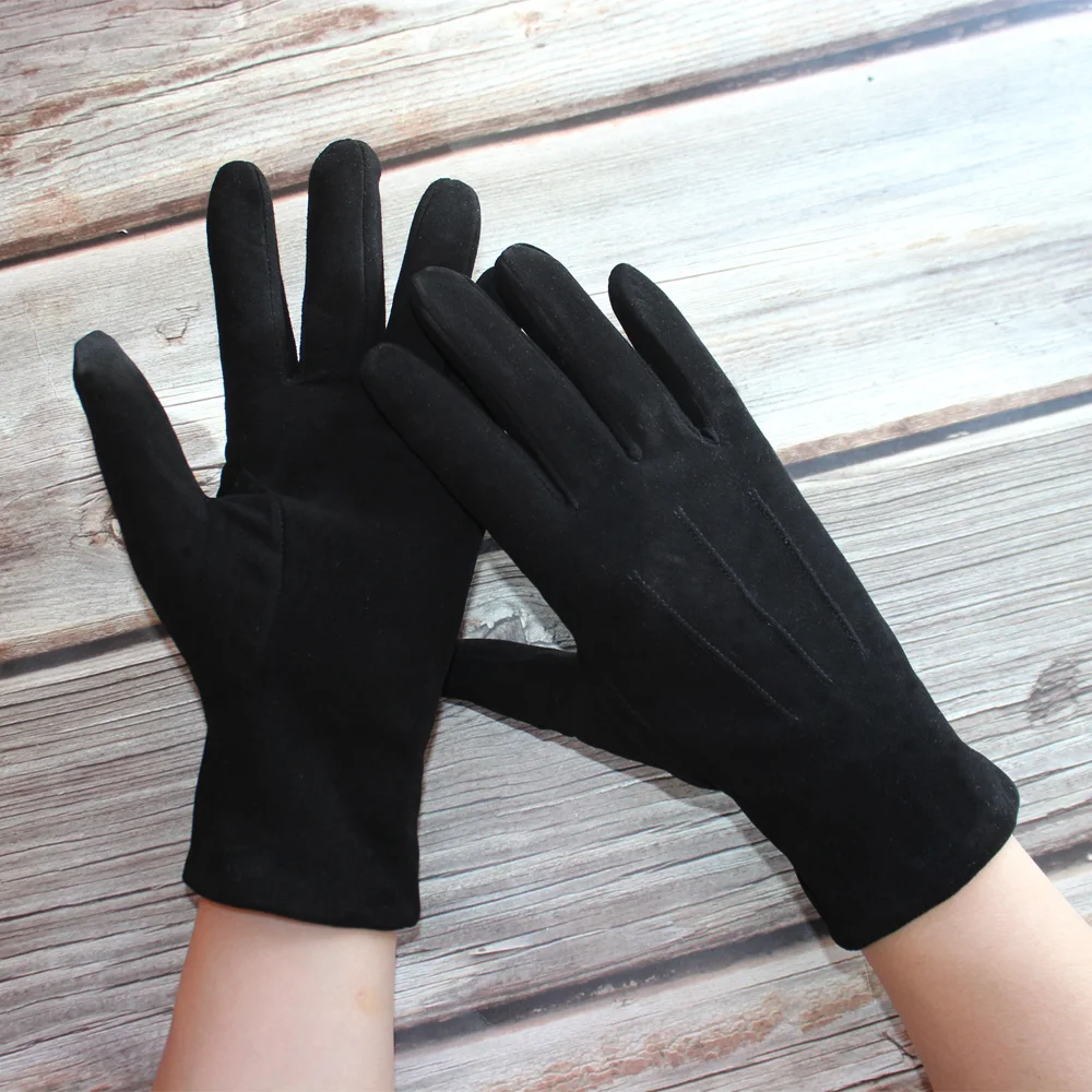 Top Trends: Sheepskin Suede Gloves Female Leather Black Velvet Lining Fashion Hand Repair New Autumn And Winter Warmth Outdoor Travel Points Shoppable Styles