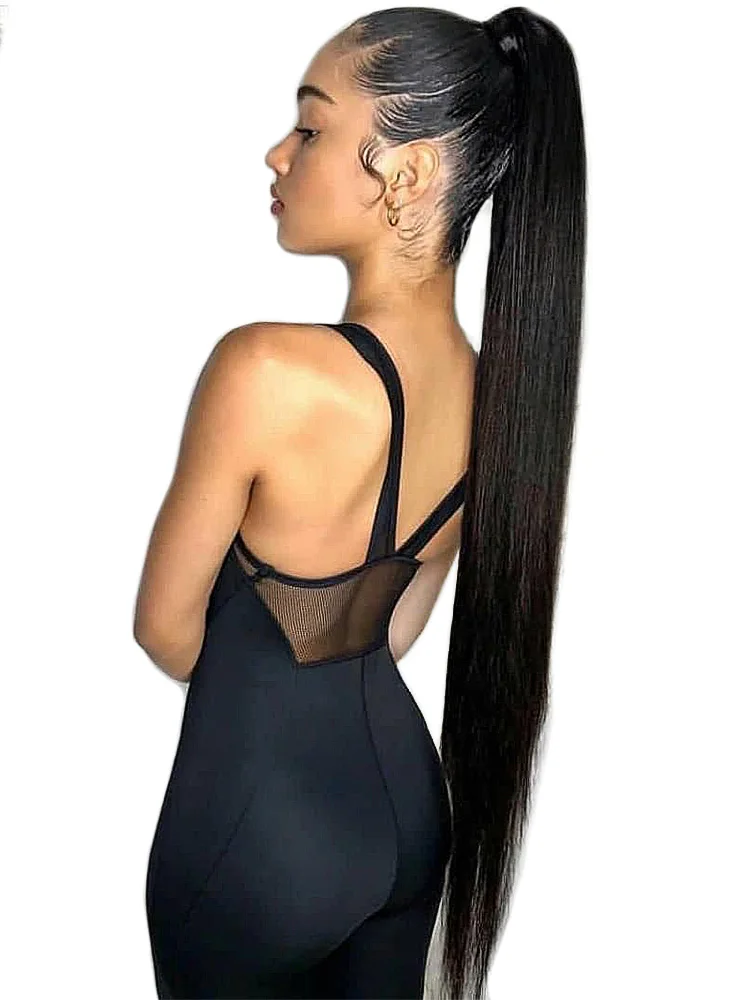 Top Trends: 80 Cm 150g Long Synthetic Straight Ponytails Hair High Temperature Fiber Bun Fake Hair Chip-in Hair Extensions Pony Tail Shoppable Styles