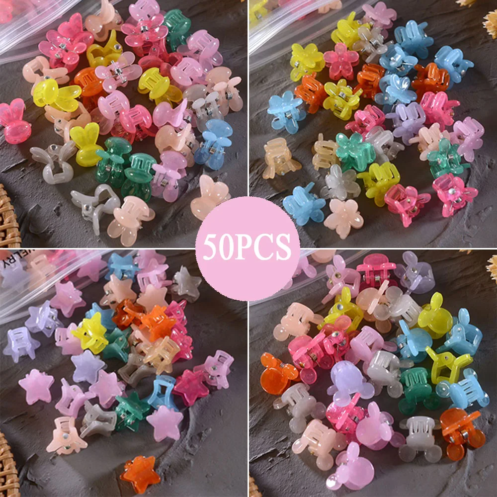 Top Trends: 50PCS / Set Colorful Flower Small Crab Hair Claw Clips Girls Kids Acrylic Cute Mini Candy Star Hair Clamp Hairpin Hair Accessories Shoppable Styles