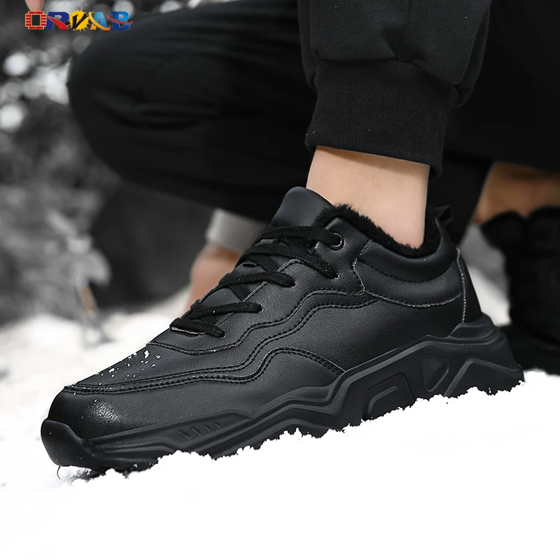 Top Trends: Black Men Shoes Artificial Leather Lightweight Soft Comfortable Men Casual Shoes Warm Fur Winter Cotton Shoes Non-slip Sneakers Shoppable Styles