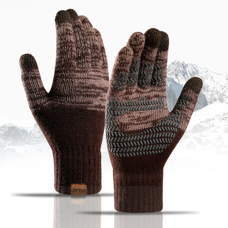 Top Trends: Large Size Men's Knitted Gloves Antislip Autumn Winter Velvet Printing Touch Screen Soft Warm Male Elastic Driving Gloves Shoppable Styles