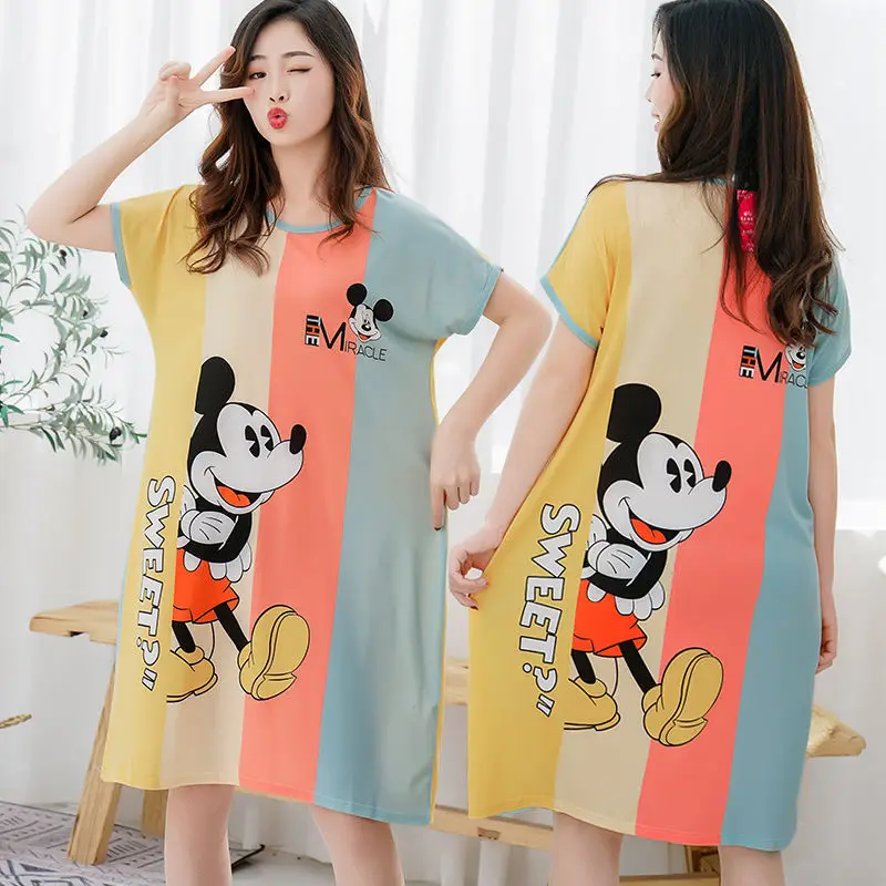 Top Trends: 1PCS Cartoon Mickey Minnie Print Nightdress New Women's Pajamas Loose Short-Sleeved Pajamas Nightdress Cute Pajamas Shoppable Styles