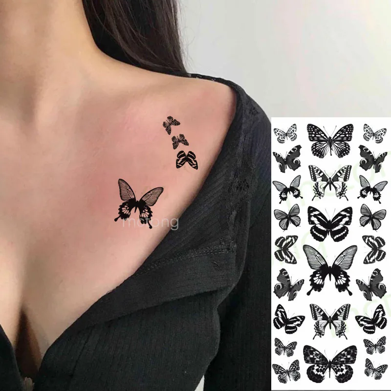 Top Trends: Waterproof Temporary Tattoo Sticker Butterfly Moon Tree Branch Fake Tatto Flash Tatoo Leg Arm Hand Foot Tatouage For Women Men Shoppable Styles