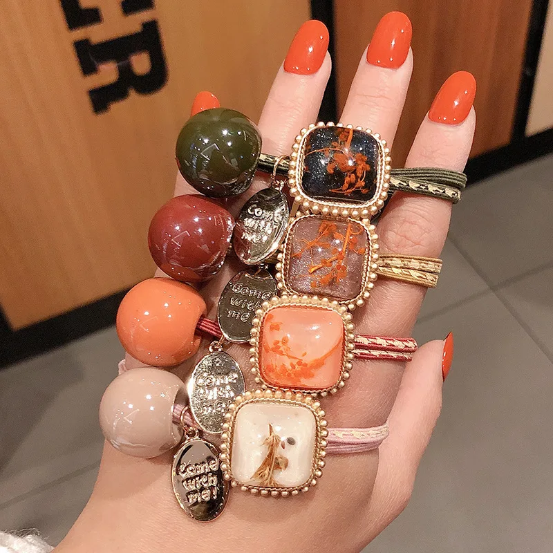 Top Trends: New Fashion Amber Hair Rope Accessories For Women Ultra-Stretch All-match Vintage Crystal Block Girls Hair Band Shoppable Styles