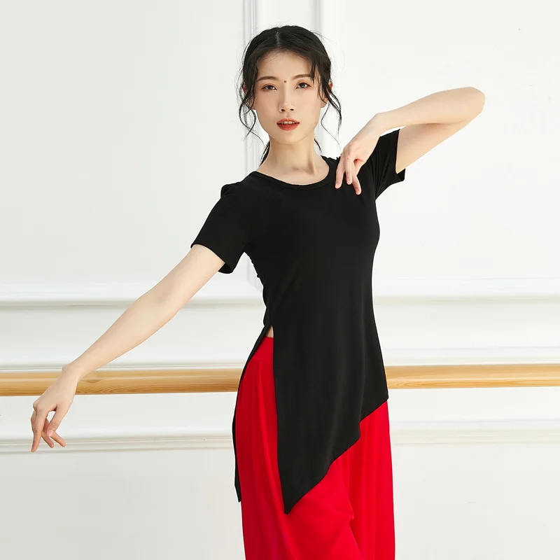 Top Trends: Latin Dance Clothes Women's Spring And Summer New Ballroom Dance Practice Mid-sleeved Shirts Solid Color Top Tango Dress Women Shoppable Styles