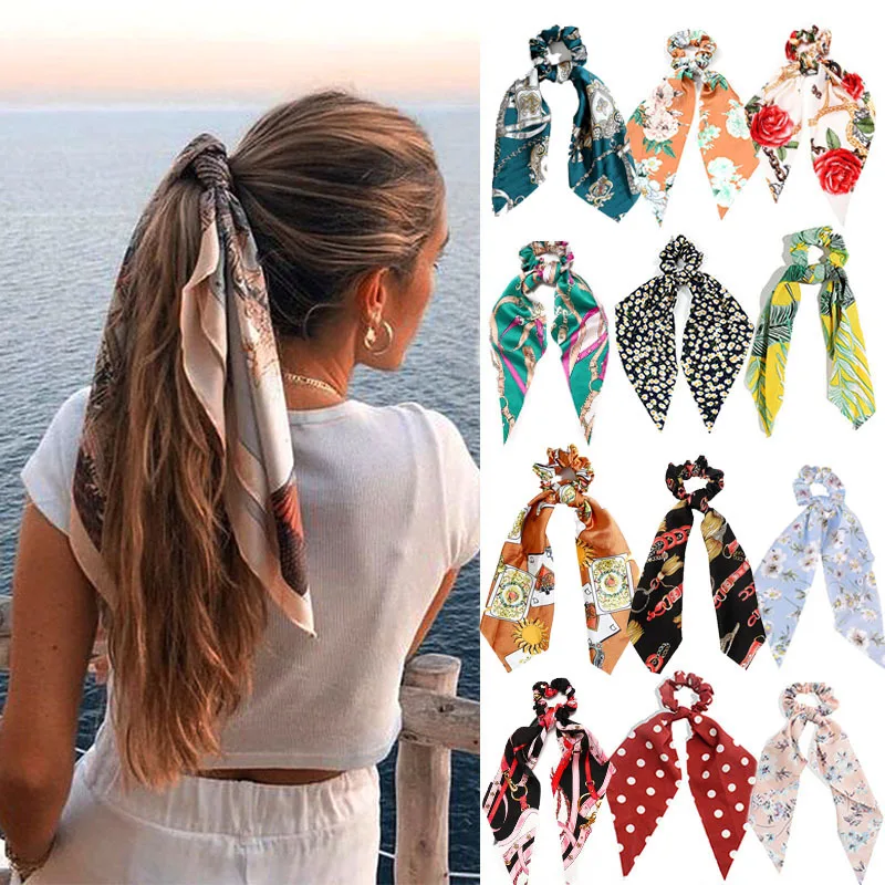 Top Trends: Fashion Printing Long Scarf Hair Bands For Women Scrunchie Elastic Ribbons Bow Tie Ponytail Holder Girl Elegant Hair Accessories Shoppable Styles