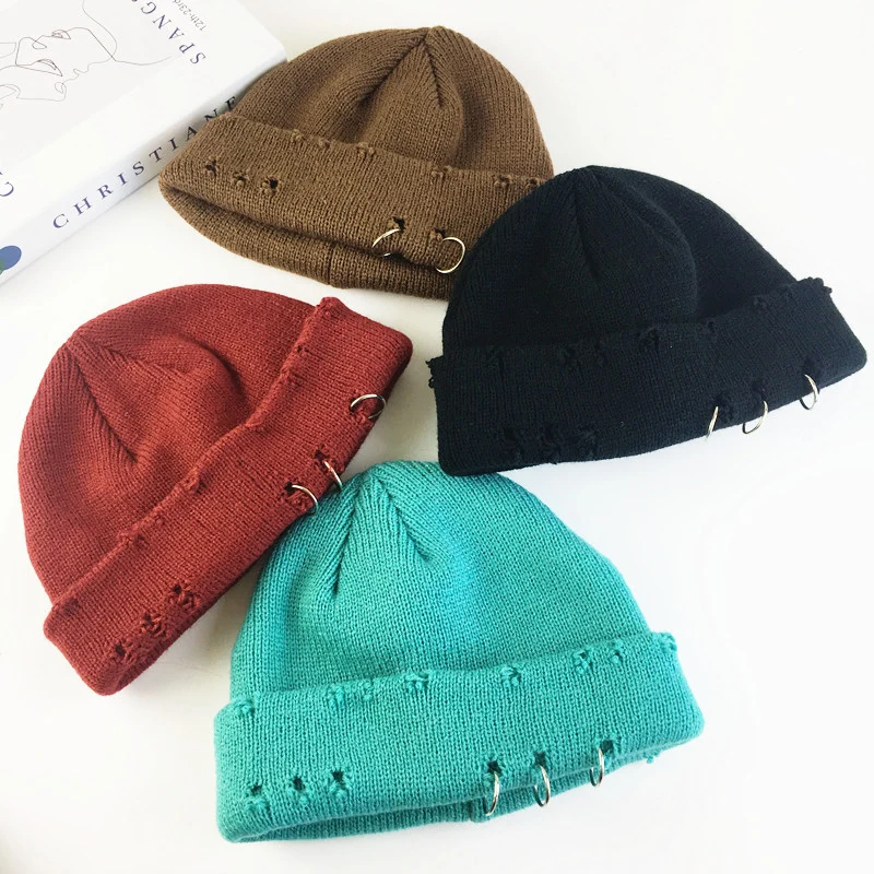 Top Trends: Winter Harajuku Women Skullies Knitted Fashion Warm Thick Hat Autumn Hip Hop Hole Beanies Unisex Basic Cap PJ009 Shoppable Styles