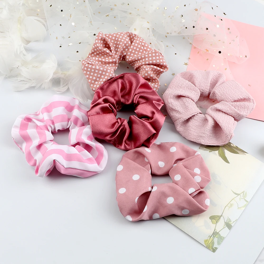 Top Trends: 5Pcs / Lot Girl Pink Red Hair Band Accessories Fashion Large Hair Ties Solid Color Elastic Scrunchies For Women Ponytail Hairstyle Shoppable Styles - Image 2