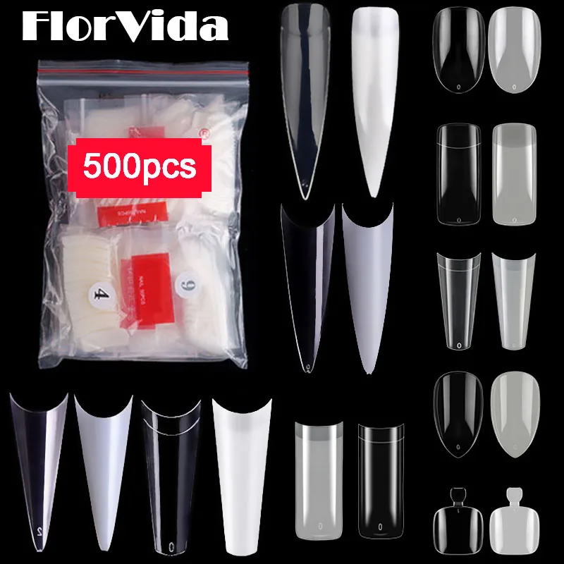 Top Trends: FlorVida 500 Tips Kit Bagged Fake False Nails Full Half French Acrylic ABS For Manicure Fingers Toes Set C Smile Sharp 10 Sizes Shoppable Styles