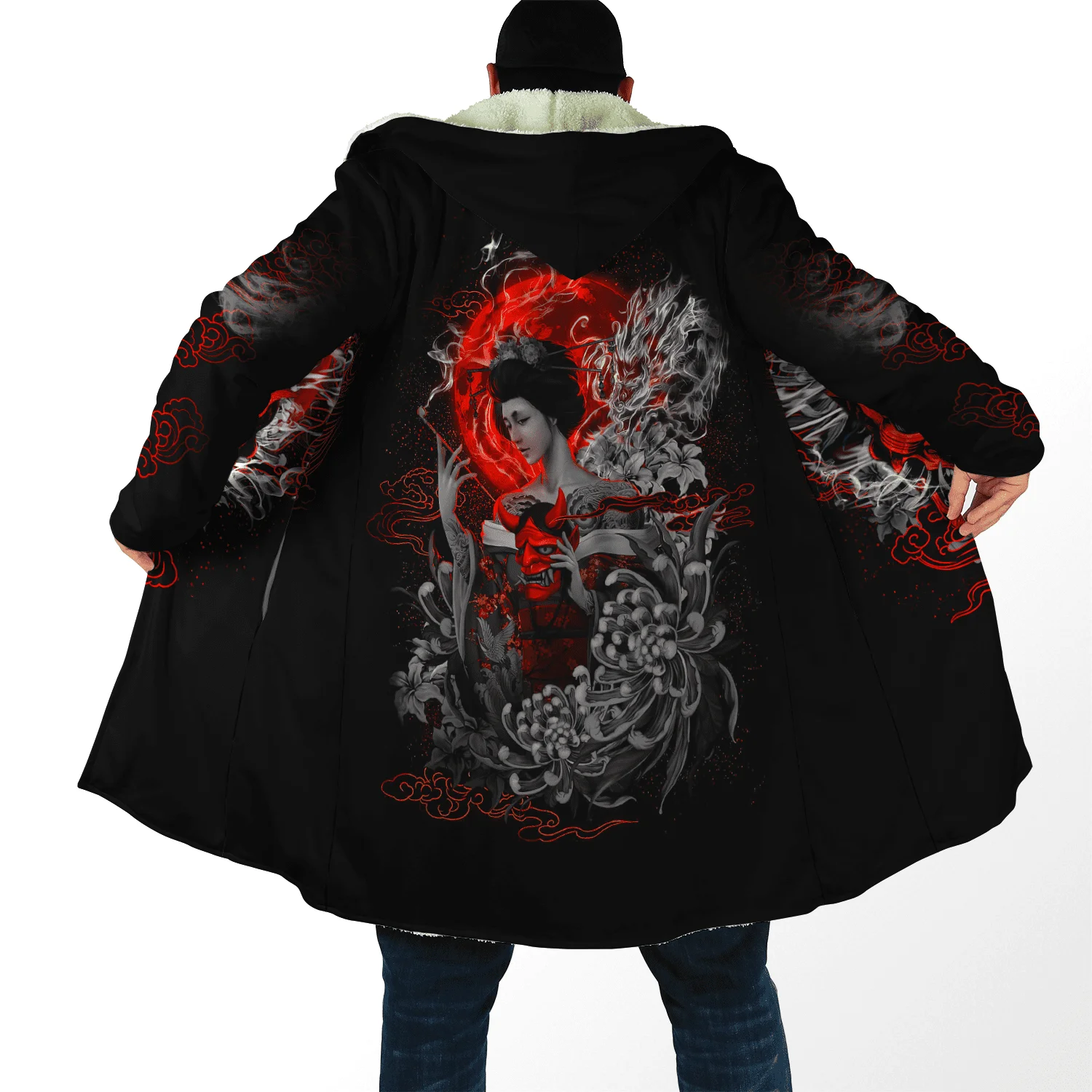 Top Trends: 2021 Winter Mens Hooded Cloak Samurai Oni Mask Tattoo 3D Printing Fleece Wind Breaker Unisex Casual Thick Warm Hood Cloak PF18 Shoppable Styles - Image 5