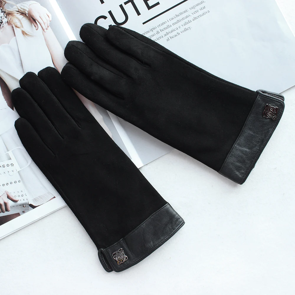 Top Trends: Bickmods New Women Leather Gloves Short Style Black Fashion Kid Suede Gloves To Keep Warm In Winter Shoppable Styles