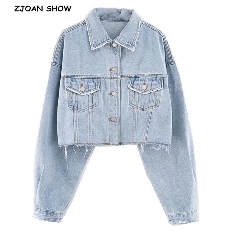 Top Trends: Autumn Drop Shoulder Loose Short Denim Jacket Vintage Women Lapel Pockets Single Breasted Draped Jean Coat Cool Outerwear Shoppable Styles