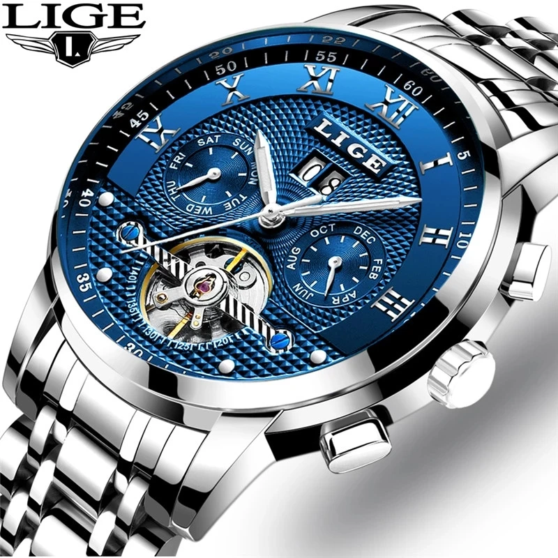 Top Trends: LIGE Mens Watches Fashion Top Brand Luxury Business Automatic Mechanical Watch Men Casual Waterproof Watch Relogio Masculino+ Box Shoppable Styles