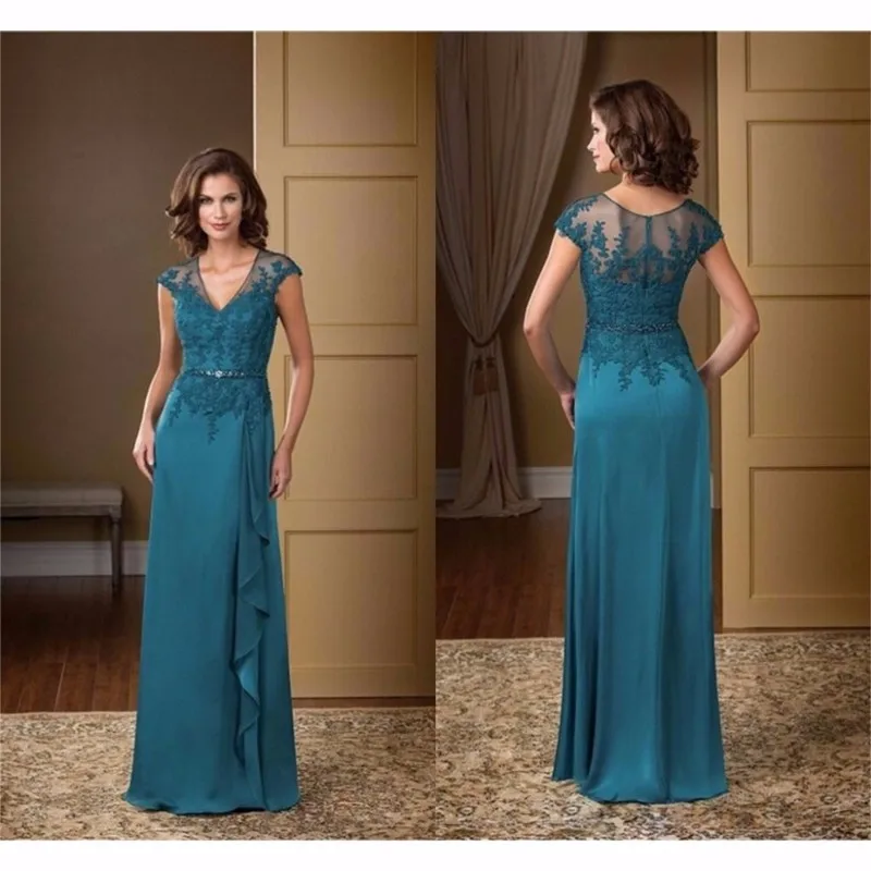 Top Trends: Elegant V Neck Cap Sleeve Mother Of The Bride Dresses Chiffon Appliques Mother Gown Plus Size 2019 Shoppable Styles