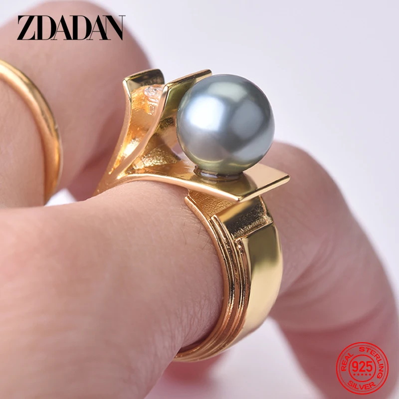 Top Trends: ZDADAN 925 Sterling Silver Pearl Ring For Women 18k Gold Charm Finger Rings Party Jewelry Shoppable Styles - Image 3