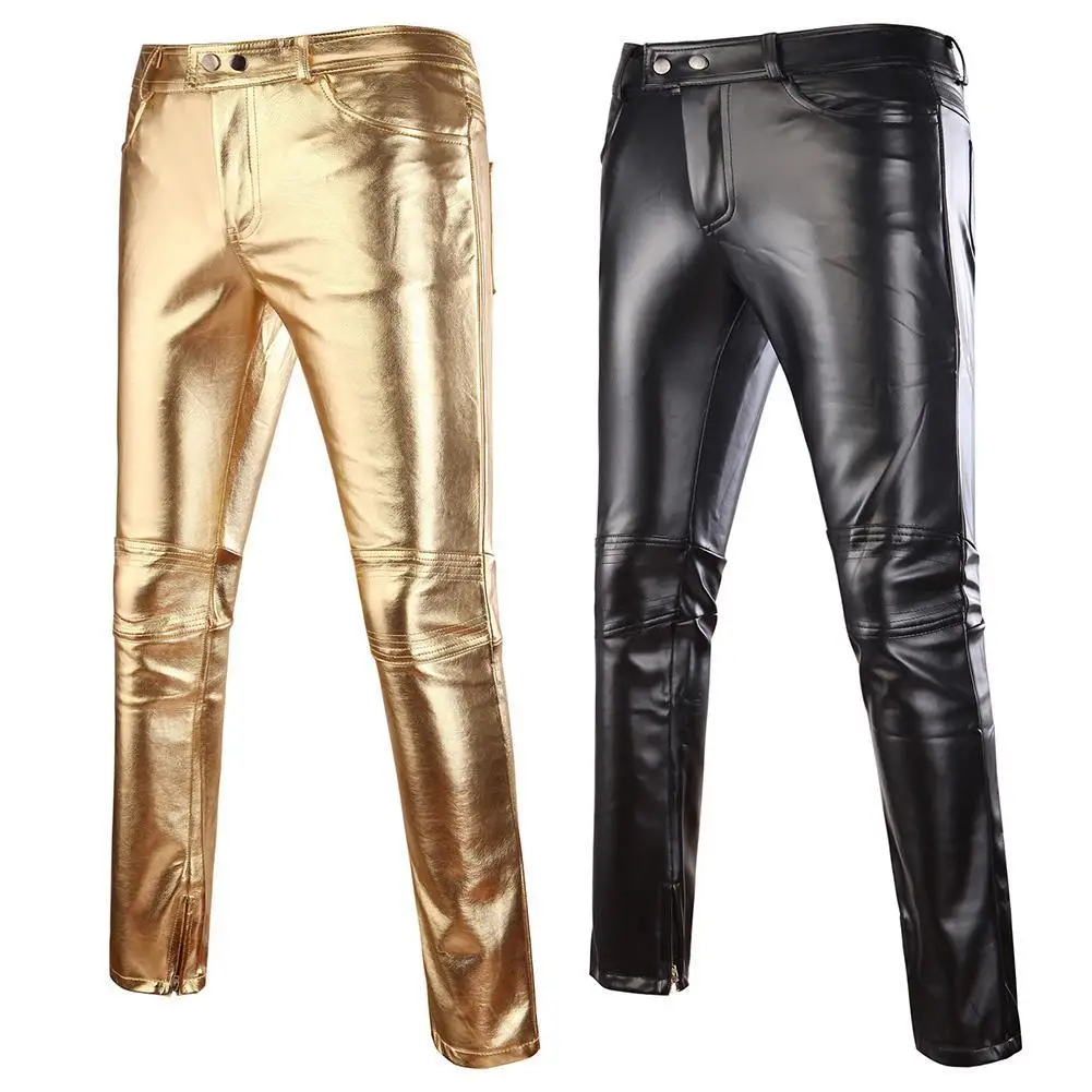 Top Trends: Mens Skinny Shiny Gold Silver Black PU Leather Pants Motorcycle Men Nightclub Stage Pants For Singers Dancers Casual Trousers Shoppable Styles