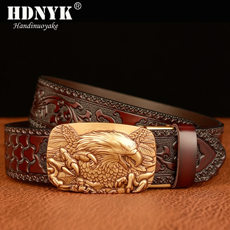 Top Trends: New Eagle Pattern Buckle Cowskin Leather Belt TOP Quality Alloy Automatic Buckle Wasitbad Strap Genuine Leather Gift Belt Men Shoppable Styles