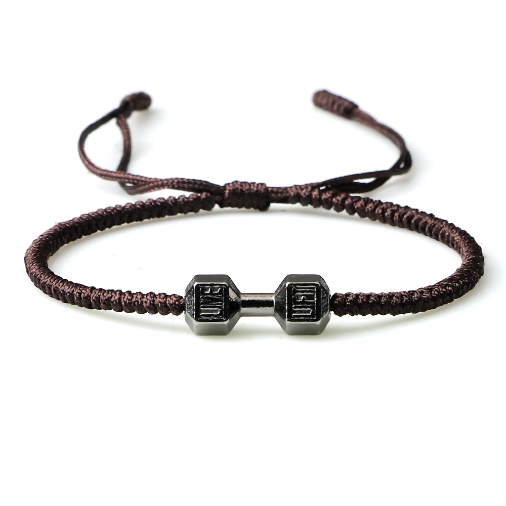 Top Trends: Charm Men Dumbbell Strand Bracelets Handmade Braid Knot Adjustable Bracelets Women Barbell Fitness Energy Jewelry Couple Gifts Shoppable Styles