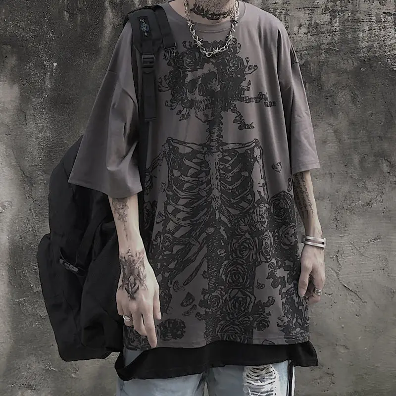 Top Trends: QWEEK Gothic Harajuku Skull T-shirt 2021 Korean Fashion Oversized Short Sleeve Tees Shirt Mall Goth Tops Grunge Alt Kpop Clothes Shoppable Styles