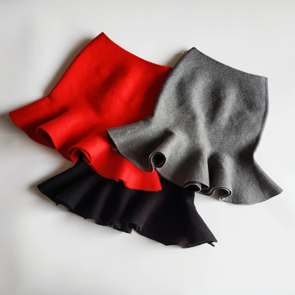 Top Trends: Baby Girl Clothes Solid Tutu Kids Knitted Skirt Children School Girl Skirts Red Grey And Black Fashion Winter For 2-10 Year Old Shoppable Styles