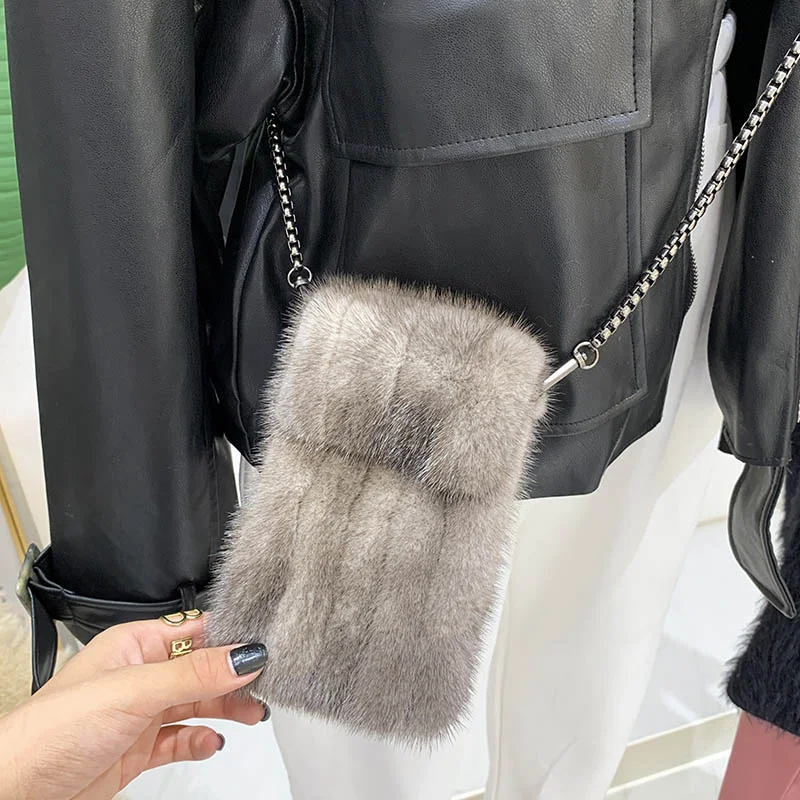 Top Trends: 2023 New Mini Shoulder Bag Ladies Mink Hair Mobile Phone Bag Female Chain Small Bag Leisure High-Quality Plush Messenger Bag Shoppable Styles