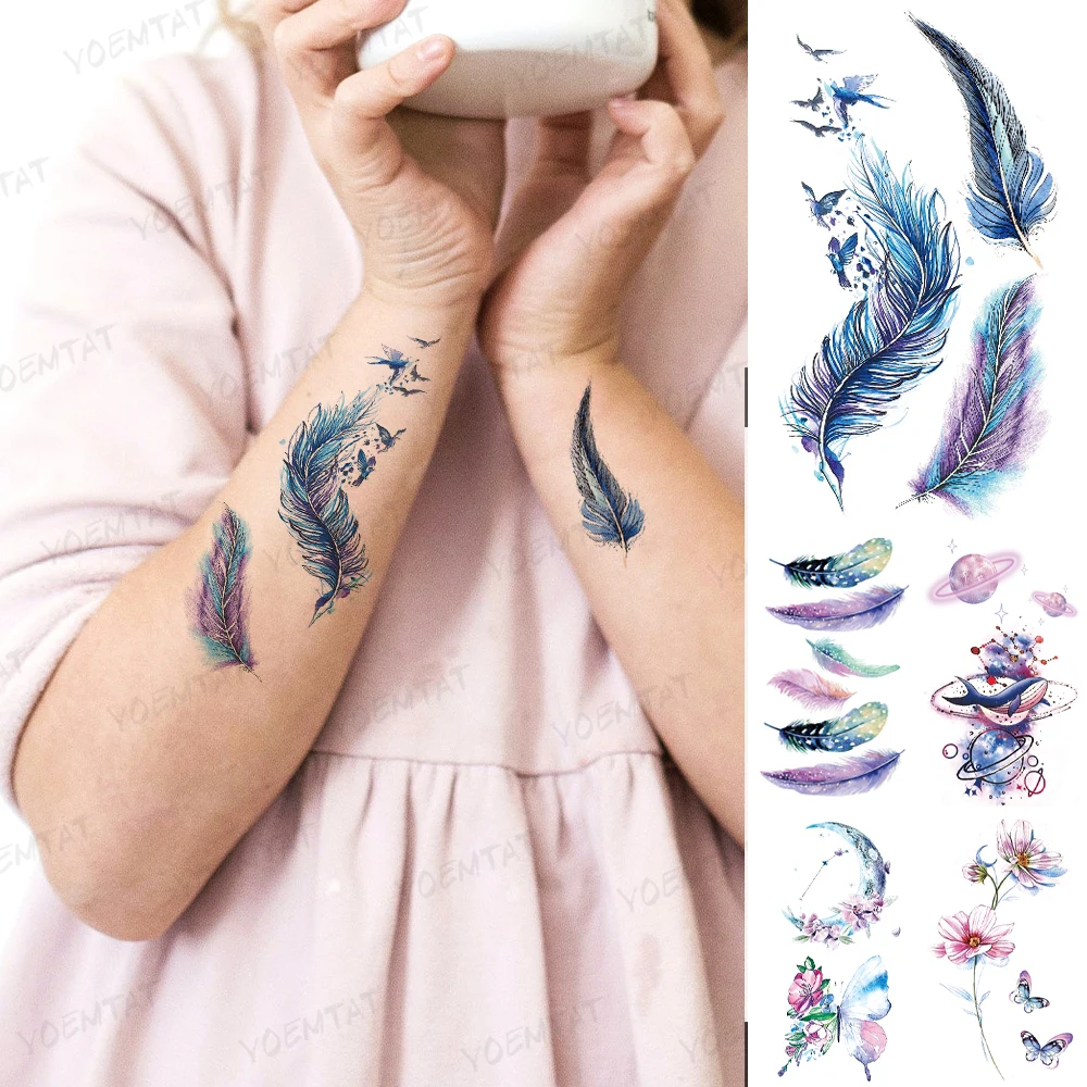 Top Trends: Color Kids Feather Butterfly Whale Waterproof Temporary Tattoo Sticker Flash Tatoo Child Kawaii Arm Art Fake Tattoos Men Women Shoppable Styles