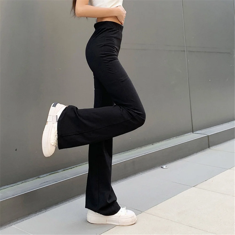 Top Trends: All-Match Women Fashion Elastic Waist Black Flared Pants Solid Color High Waist Wide Leg Trousers Casual Hipster Streetwear Shoppable Styles