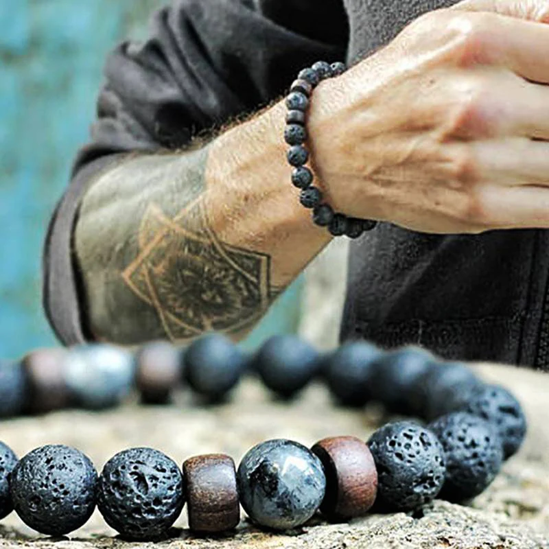 Top Trends: Volcanic Stone Bracelet For Men Lava Wooden 8mm Beads Bracelet Tibetan Buddha Wrist Chain Women Men Jewelry Gift New Bracelets Shoppable Styles