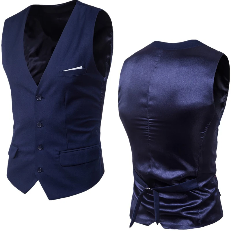 Top Trends: Men's Navy Blue Dress Suit Vest Waistcoat 2020 New Slim Fit V Neck Tuxedo Vest Men Formal Business Smart Casual Gilet Homme 6XL Shoppable Styles