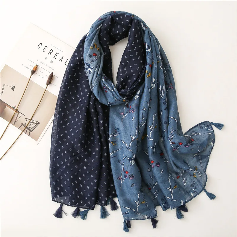 Top Trends: 2023 Spain Lovely Polka Floral Tassel Viscose Shawl Scarf Lady High Quality Wrap Headband Bufandas Muslim Hijab Sjaal 180*90Cm Shoppable Styles - Image 5