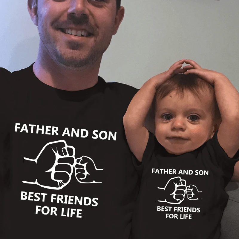 Top Trends: Father And Son Best Friends For Life Print T-shirt Family Matching Family Look Daddy Son Clothes Dad And Me Baby Tshirt Clothes Shoppable Styles