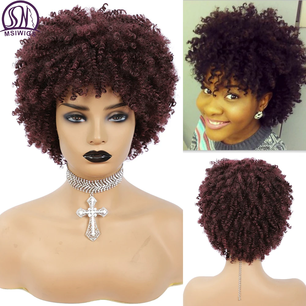 Top Trends: MSWIGS Women's Short Kinkly Curly Pixie Cut Wig Synthetic Burgundy Ladies Fluffy Short Small Explosive Headgear False Black Wigs Shoppable Styles