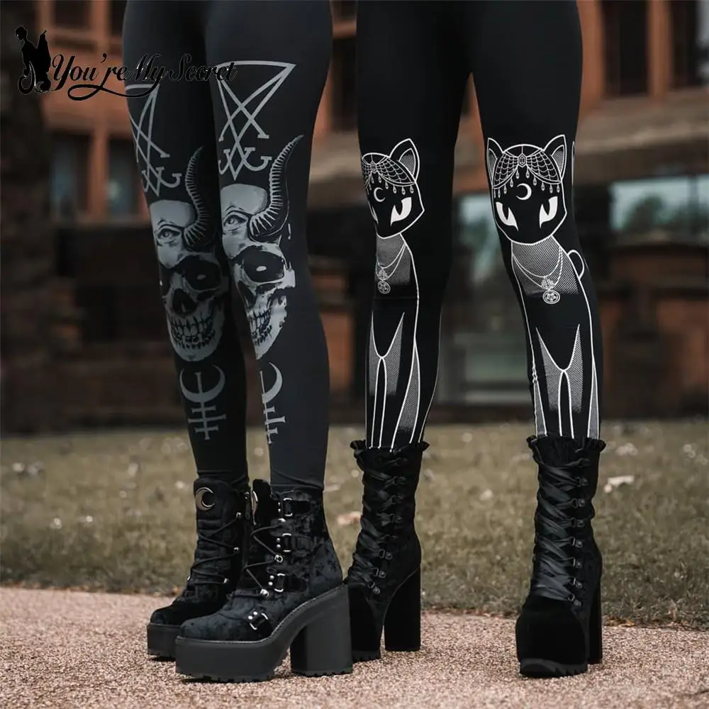 Top Trends: You're My Secret 2023 HOT Gothic Leggings For Women Ouija Workout Pants Dark Grunge Black Cat Skull Leggins Devil Satan Legins Shoppable Styles