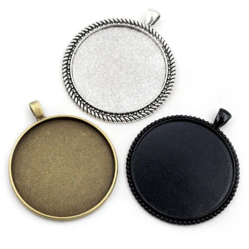 Top Trends: 5pcs / lot 40mm Inner Size Antique Bronze And Silver Plated Black Colors Plated Fashion Style Cabochon Base Setting Charms Pendant Shoppable Styles