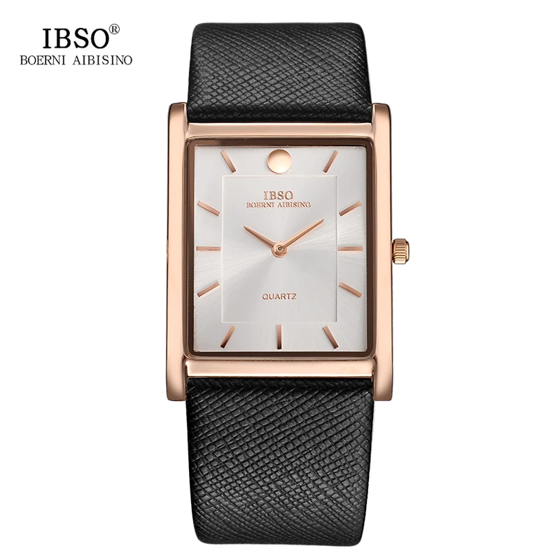 Top Trends: IBSO 7 MM Ultra-thin Square Case Design Mens Watches Genuine Leather Strap Fashion Luxury Quartz Watch Men Business Clock Shoppable Styles