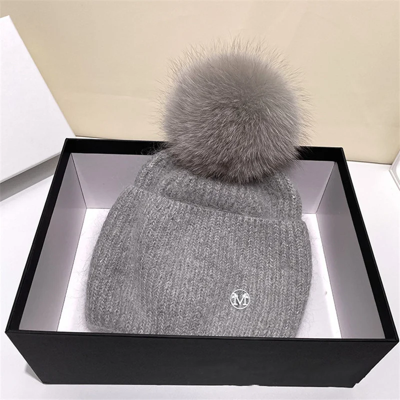 Top Trends: Real Fox Fur Pom Poms Ball Skullies Beanies Keep Warm Winter Hat For Women Girls Wool Hat Outdoor Knitted Cap Thick Female Cap Shoppable Styles - Image 5