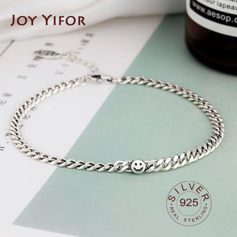 Top Trends: 100% Sterling Silver 925 Bracelet Large Pendant Handmade Smile Face Chain Ladies Bracelet Party Gift Silver 925 Fashion Jewelry Shoppable Styles