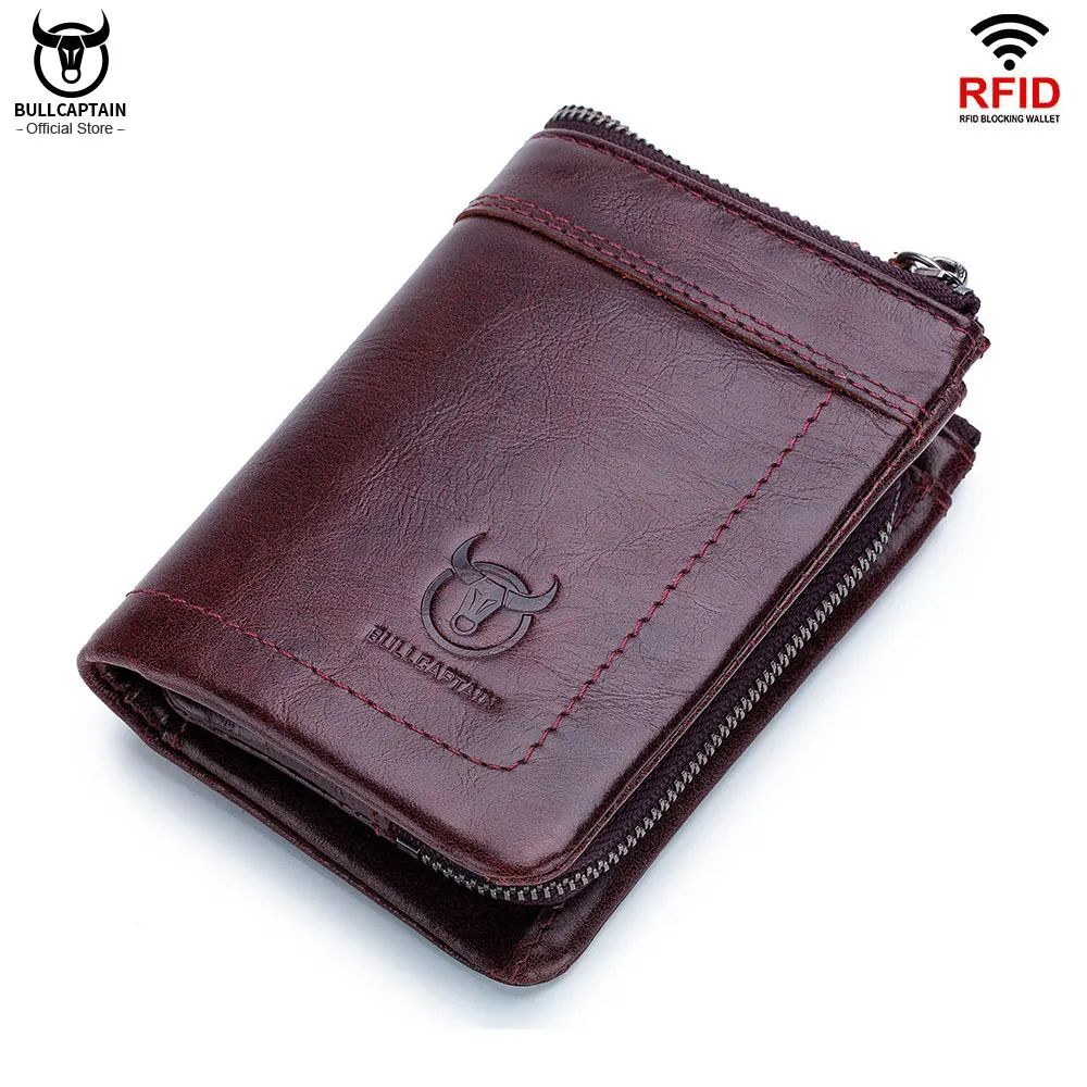 Top Trends: BULLCAPTAIN RFID Fashion Leather Men&#039;s Wallet Retro Short Wallet Clutch Bag Men&#039;s Zipper Wallet Card Case Coin Purse Shoppable Styles