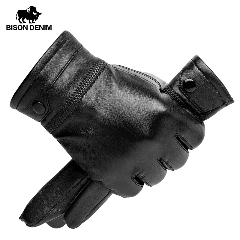 Top Trends: BISON DENIM Men Sheepskin Gloves Genuine Leather Thermal Warm Touchscreen Mittens Winter Ultralight Windproof Gloves For Driving Shoppable Styles