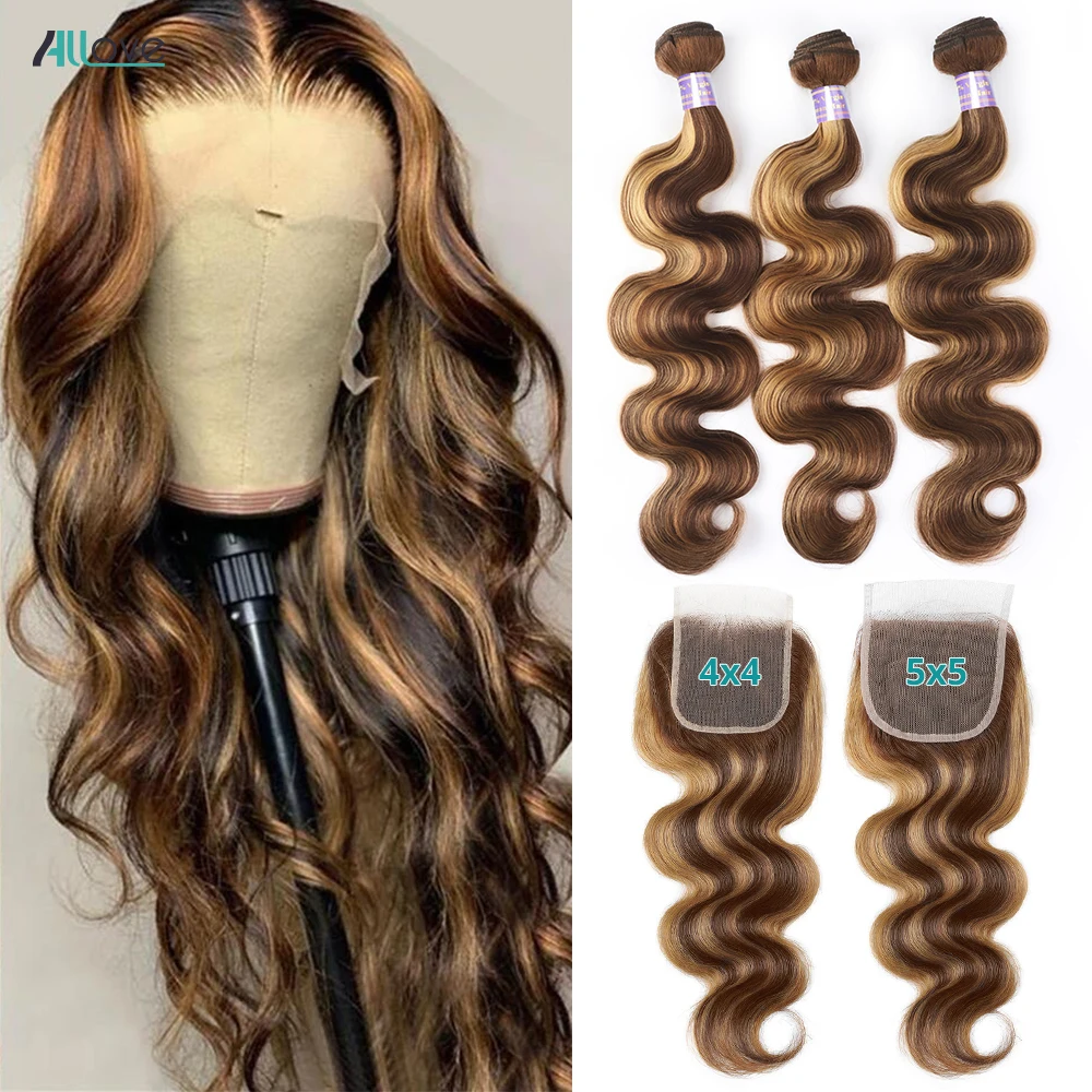 Top Trends: 5x5 Closure With Bundles Highlight Bundles With Closure Transparent P4 / 27 Ombre Honey Blonde Body Wave Bundles With Closure Shoppable Styles