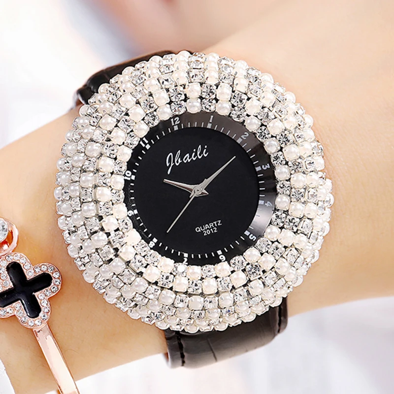 Top Trends: Luxury Women Watch Circle Crystal Black Dial Big Diamond Ladies Wrist Watches Female Leather Strap Fashion Rhinestone Clock Shoppable Styles