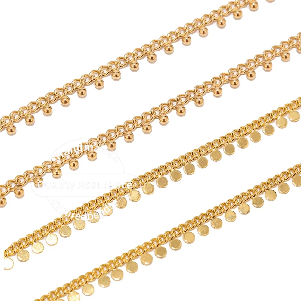 Top Trends: 1 Meter Stainless Steel Gold Curb Link Chains With Ball Drop Disc Handmade Beaded Chain For DIY Jewelry Necklace Supplies Shoppable Styles