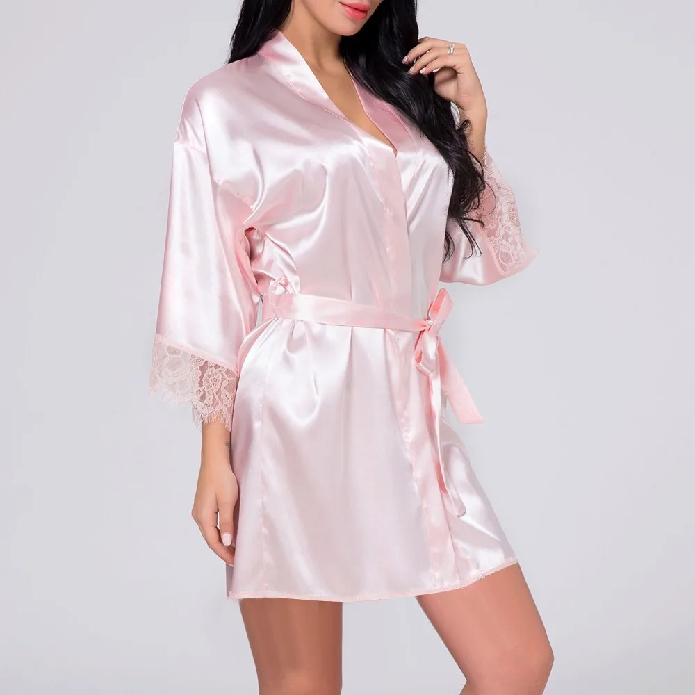 Top Trends: Loose Robes Dress Women Lace Satin Nightgown Sexy Smooth Sleepwear 2022 Female Lingerie V Neck Night Dressing With Belt Shoppable Styles