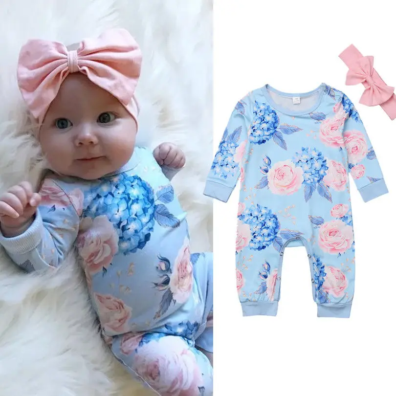 Top Trends: 0-24M Newborn Baby Girl Clothes Floral Cotton Long Sleeve Romper Jumpsuit Baby Playsuit Headband Girl Outfit Clothes Set Shoppable Styles